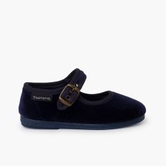 Ballerine con cinturino velluto fibbia dorata antica Blu