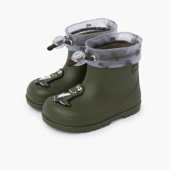 Stivaletti pioggia regolabili dinosauro barefoot Kaki