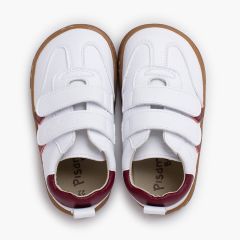 Sneakers bianche barefoot bambini bande laterali Bordeaux