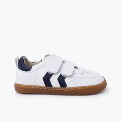Sneakers bianche barefoot bambini bande laterali Blu