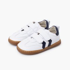 Sneakers bianche barefoot bambini bande laterali Blu