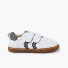 Sneakers bianche barefoot bambini bande laterali Grigio