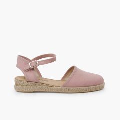 Espadrillas zeppa in lino fine Rosa Pastello