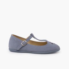 Ballerine camoscio traforato cinturino centrale azzurro chiaro
