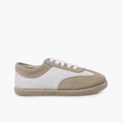Sneakers lino e pelle scamosciata combinate Pietra