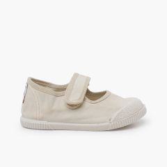 Ballerine con cinturino barefoot in tela lavata avena