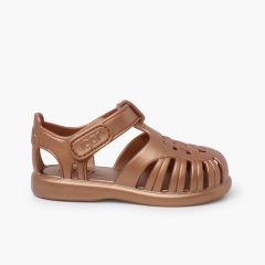 Sandali Tobby metallizzati chiusura a strappo Bronzo