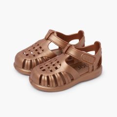 Sandali Tobby metallizzati chiusura a strappo Bronzo