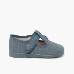 Scarpe occhio di bue lino chiusura strappo bottone Blu reale