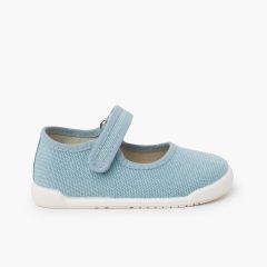 Ballerine con cinturino barefoot tela canvas chiusura a strappo Turchese