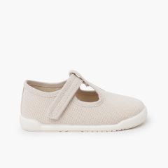 Scarpe occhio di bue barefoot tela canvas chiusura a strappo Ecru