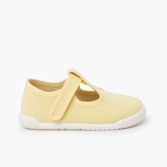 Scarpe occhio di bue barefoot tela canvas chiusura a strappo Limone