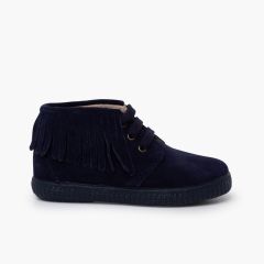 Stivaletti bambino pelle scamosciata frange punta tonda Blu