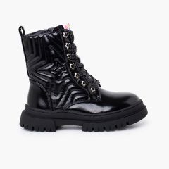Stivali militari stella lacci glitter Nero