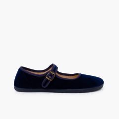 Ballerine con cinturino donna barefoot velluto fibbia Blu