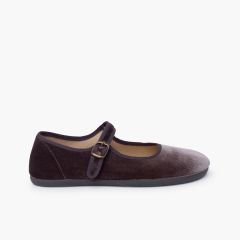 Ballerine con cinturino donna barefoot velluto fibbia Grigio
