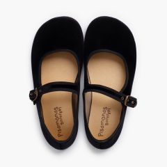 Ballerine con cinturino donna barefoot velluto fibbia Nero