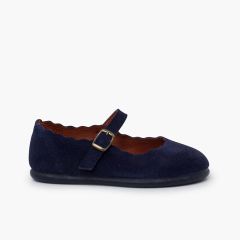 Ballerine con cinturino pelle scamosciata onde e fibbia Blu