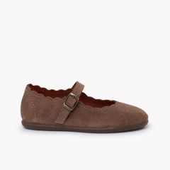 Ballerine con cinturino pelle scamosciata onde e fibbia Taupe