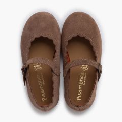 Ballerine con cinturino pelle scamosciata onde e fibbia Taupe