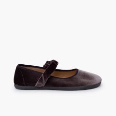 Ballerine barefoot velluto con cinturino arricciato Grigio