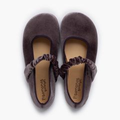 Ballerine barefoot velluto con cinturino arricciato Grigio
