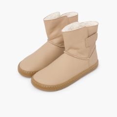 Stivali barefoot bambina pelle chiusura a strappo Sabbia