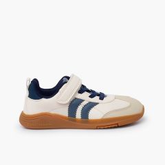 Sneakers Blanditos bande chiusura a strappo e lacci beige e blu