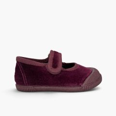 Ballerine con cinturino barefoot velluto punta gomma Bordeaux
