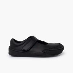 Ballerine con cinturino scuola barefoot pelle bambina Nero