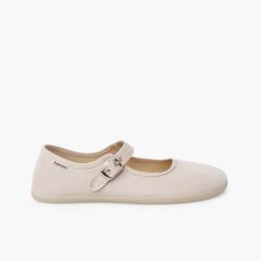 Ballerine con cinturino barefoot effetto suede fibbia donna Beige