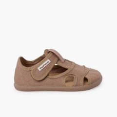 Sandali barefoot bambini tela chiusura larga Terra