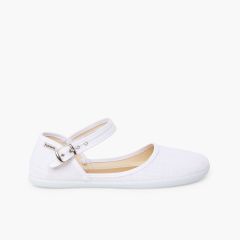 Ballerine con cinturino scollate barefoot donna lino fine Bianco