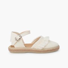 Espadrillas bambina volant e fibbia Ecru