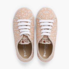 Sneakers lacci bambina fiori Beige