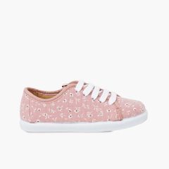 Sneakers lacci bambina fiori Rosa pallido
