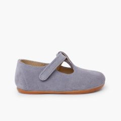 Scarpe occhio di bue barefoot camoscio bambino primi passi Azzurro Piombo