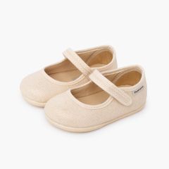 Ballerine con cinturino barefoot lino brillante a strappo Champagne