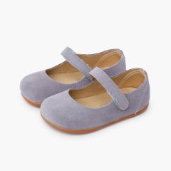 Ballerine con cinturino barefoot camoscio bambina primi passi Azzurro Piombo
