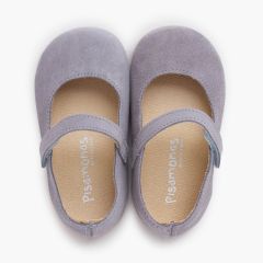 Ballerine con cinturino barefoot camoscio bambina primi passi Azzurro Piombo