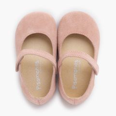 Ballerine con cinturino barefoot camoscio bambina primi passi Rosa