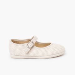 Ballerine con cinturino bambina cerimonia intreccio rustico Ecru