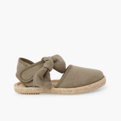 Espadrillas bambina fiocco effetto camoscio Verde Oliva