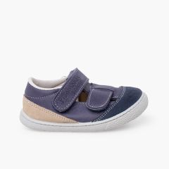 Sandali barefoot pelle bambini doppia chiusura Blu