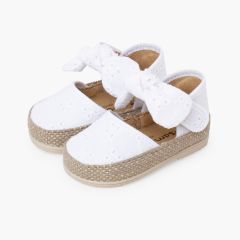 Espadrillas neonata pizzo sangallo con fiocco Bianco