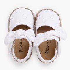 Espadrillas neonata pizzo sangallo con fiocco Bianco