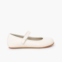 Ballerine con cinturino Comunione barefoot a strappo bottone Ecru