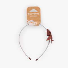 Cerchietto sottile dentellato fiocco classico Marrone