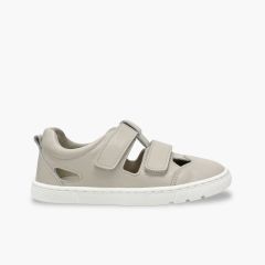Sandali barefoot doppia chiusura nappa bambino Ecru