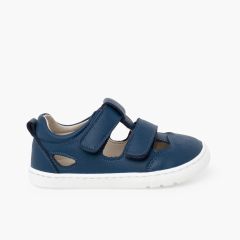 Sandali barefoot doppia chiusura nappa bambino Blu navy